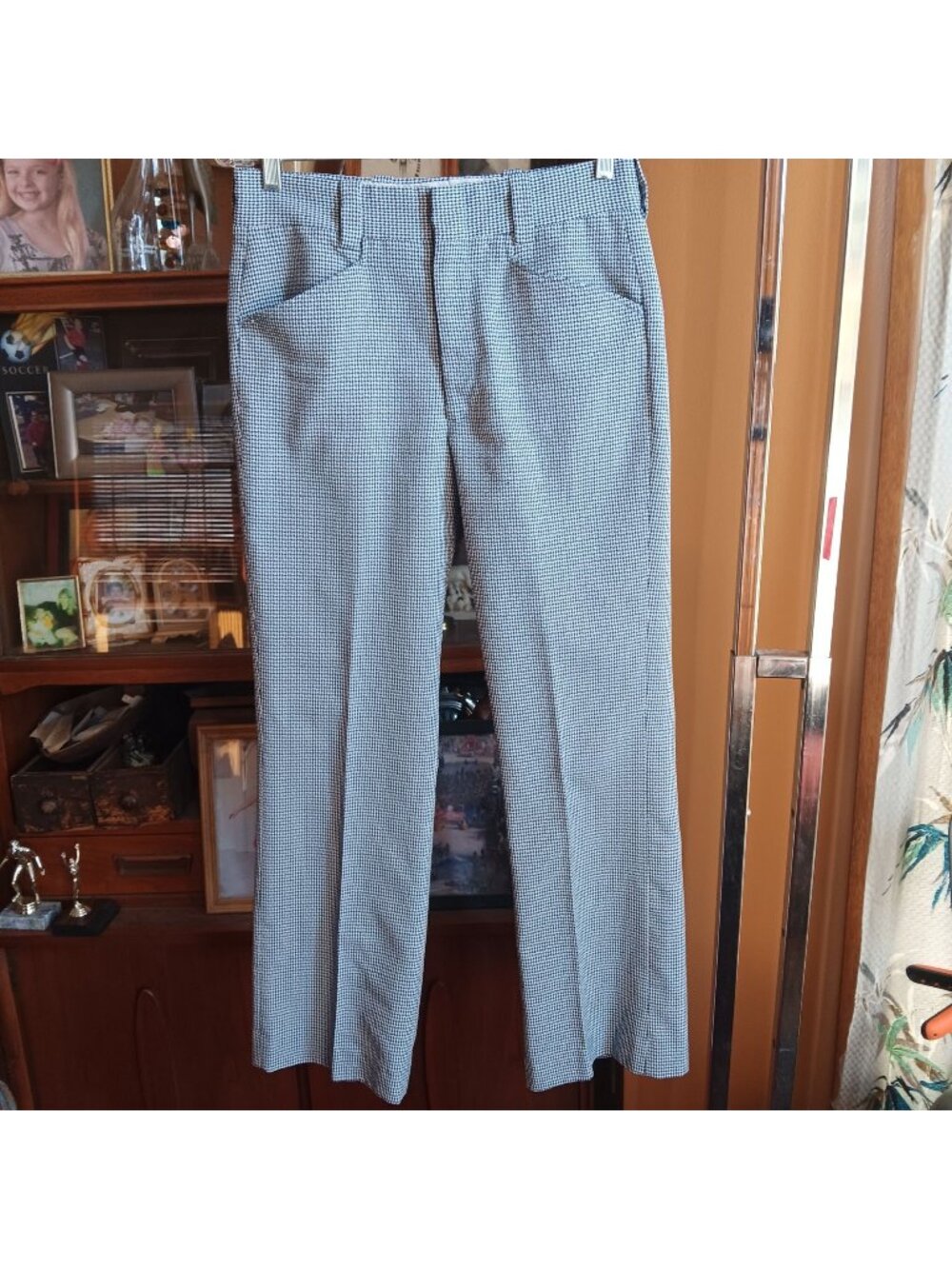 31x30 True Vintage Mens Knit Pants Houndstooth Flare Bootcut 1970's Disco